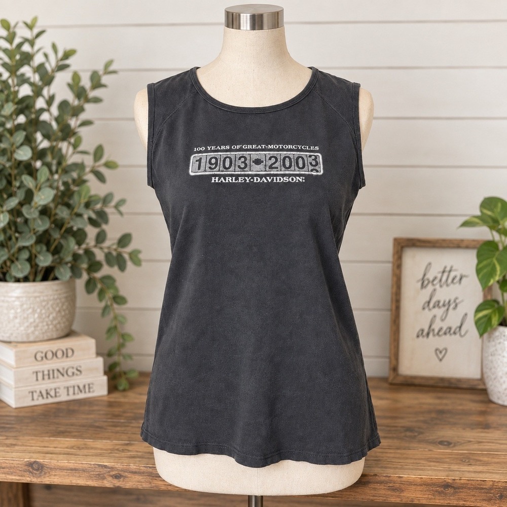 Harley Davidson 100th Anniversary Tank Top XL Faded Black 1903-2003 Graphic USA